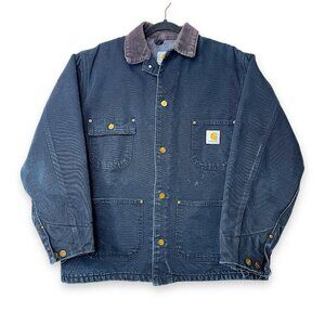 Vintage Carhartt Distressed Corduroy Collar Blanket Lined Chore Barn Jacket 44 R